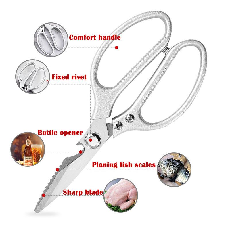 1pc Kitchen Tools Scissors Stainless Steel Kitchen Scissors With Aluminum Alloy Handle For Cutting Chicken Bones Meat Fish