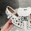 New Niche Design Flat Mary Jane Shoes Leather Metal Rivets Hollow Ballet Shoes Women
