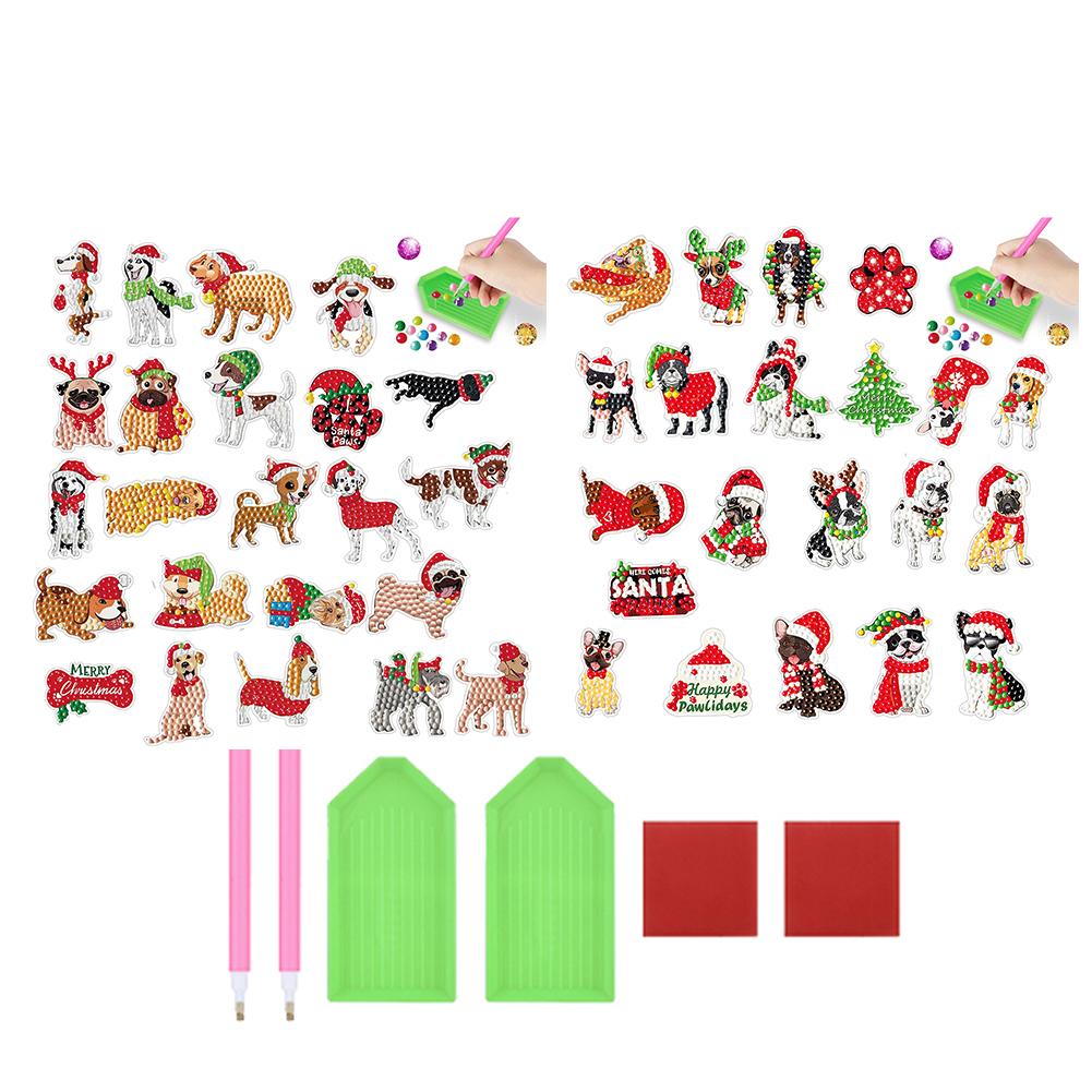 6/2pcs Gem Mosaic Stickers Diamond Painting Paint by Numbers Set Christmas Cartoon Santa Claus Diamond Stickers for Kids Gift