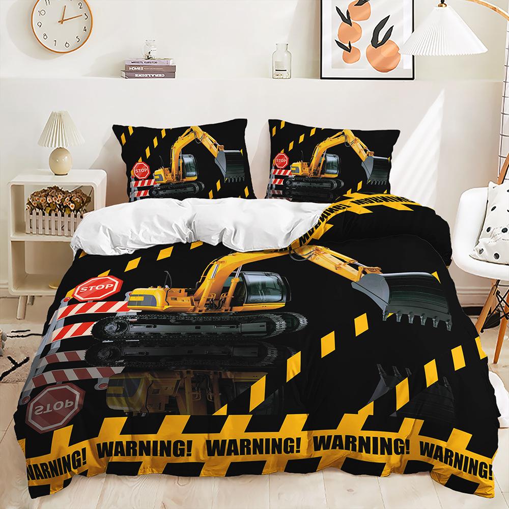 Three-Piece Construction Site Truck Decorative Quilt Cover Digital Printing Kit Bedding