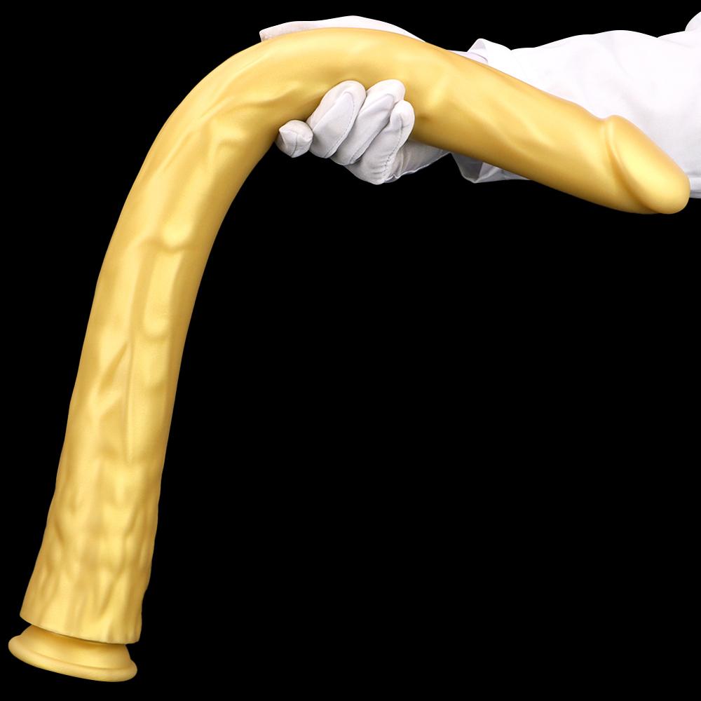 Goldfarbener Silikon-Analplug, extra langer Anal-Masturbator, Fisting-Sklave, riesiger Dildo mit Saugnapf, Umschnalldildo, realistischer Schwanz