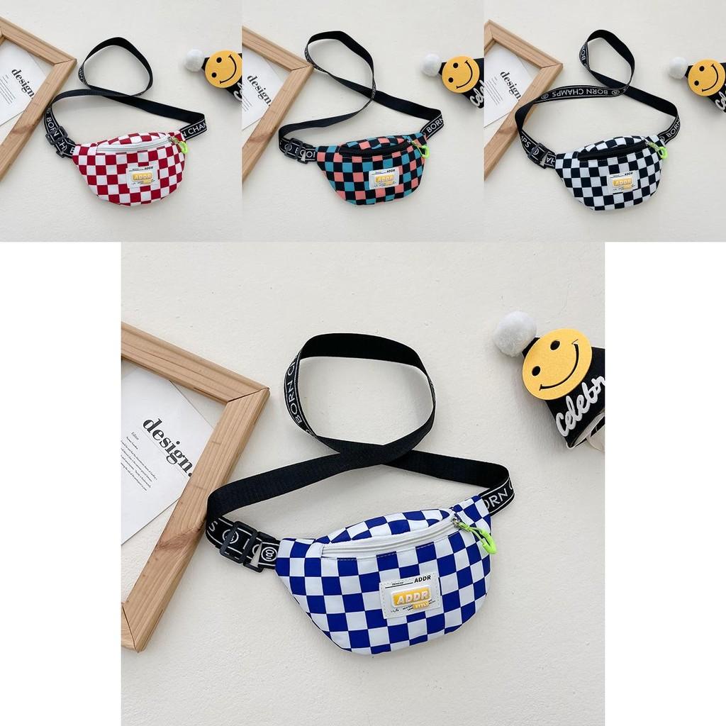 Stylish Children's Checkered Pattern Sling Bag Durable Canvas Crossbody Backpack With Large Capacity For Snacks