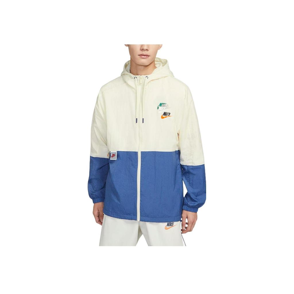 Nike Sportswear Lightweight Retro Colorblock Logo Print Woven Jacket Men Outerwear Beige Blue DV3313-244