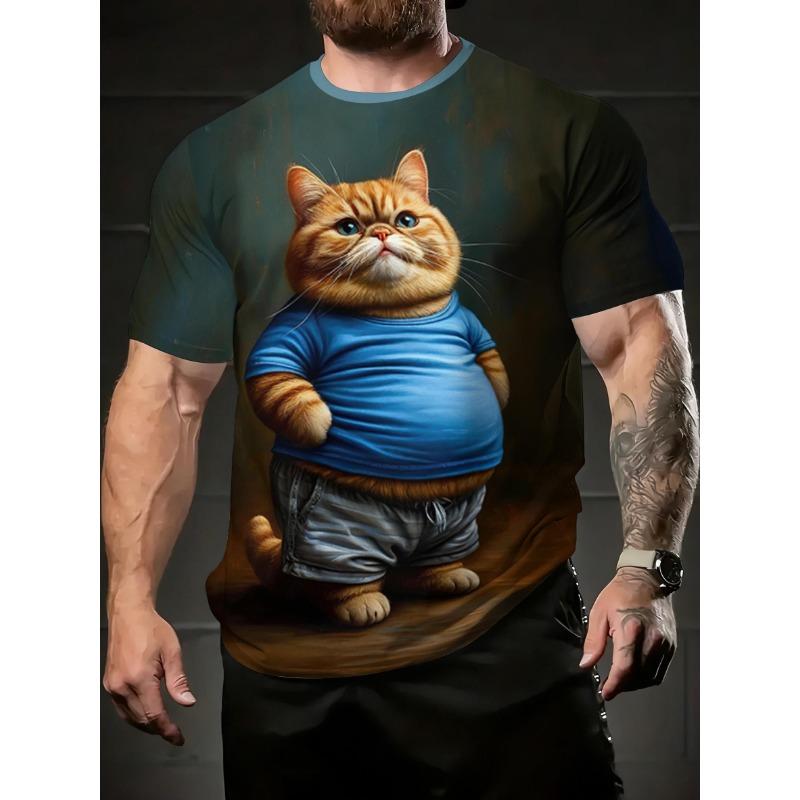 Funny Cartoon Cat T-Shirts Animal 3D Print Men Women Short Sleeve T Shirt Oversized Street Harajuku Y2K