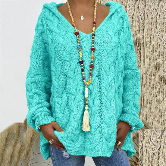 Knitted Hoodie Hooded Coldproof Thick Autumn Winter Solid Color Loose Sweater Jumper Female Clothing