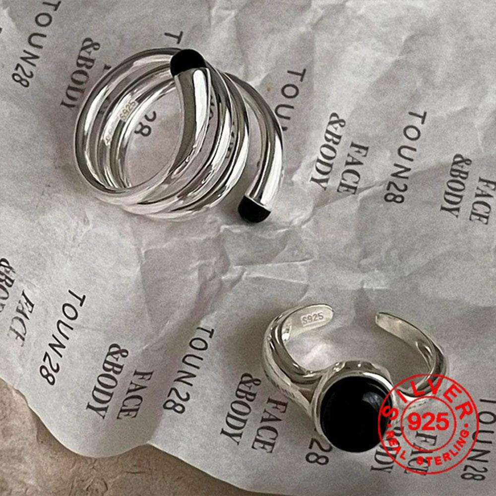

BF CLUB Silver Color Rings for Women Fashion Geometric Handmade Irregular Black Stone Ring Party Christmas Gift белый