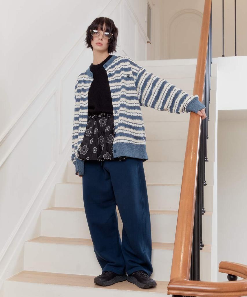 Allamseoul Alarm Loop Striped Knit Cardigan_Blue