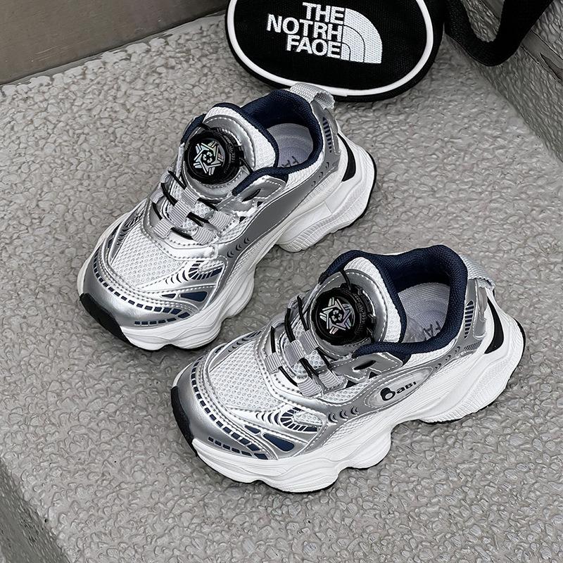

2025 spring and autumn new rotating buckle boys lightweight breathable mesh sneakers girls baby dad running shoes 37 yards inner length 22.8CM серебряный