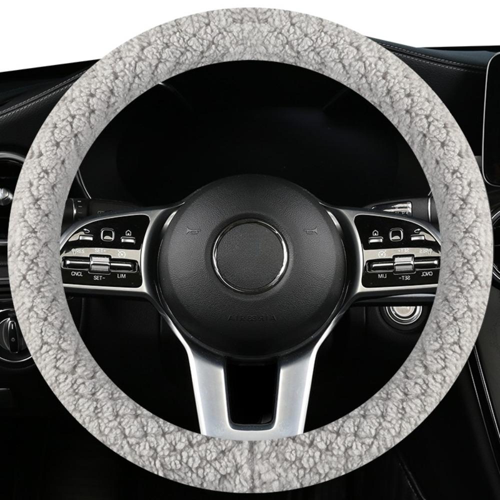 Winter Warm & Cozy 3D Pattern Short Plush Steering Wheel Cover – Ultra-Soft Lamb Fleece Feel, Non-Slip Grip Rubber Inner Ring