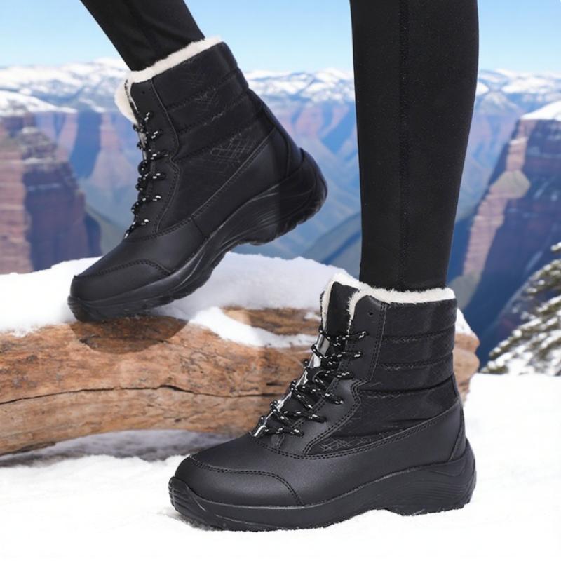 Women's Snow Boots Waterproof Warm Plush Lining Anti-Slip Sole Low Heel Ankle High Stylish Two-Tone Size 36-42 Winter Essential