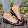 Fashion Cartoon Decor Soft Sole Non Slip Loafers Women Hollow Out Comfort Breathable PVC Flats Woman Summer Light Square Toe Casual Shoe