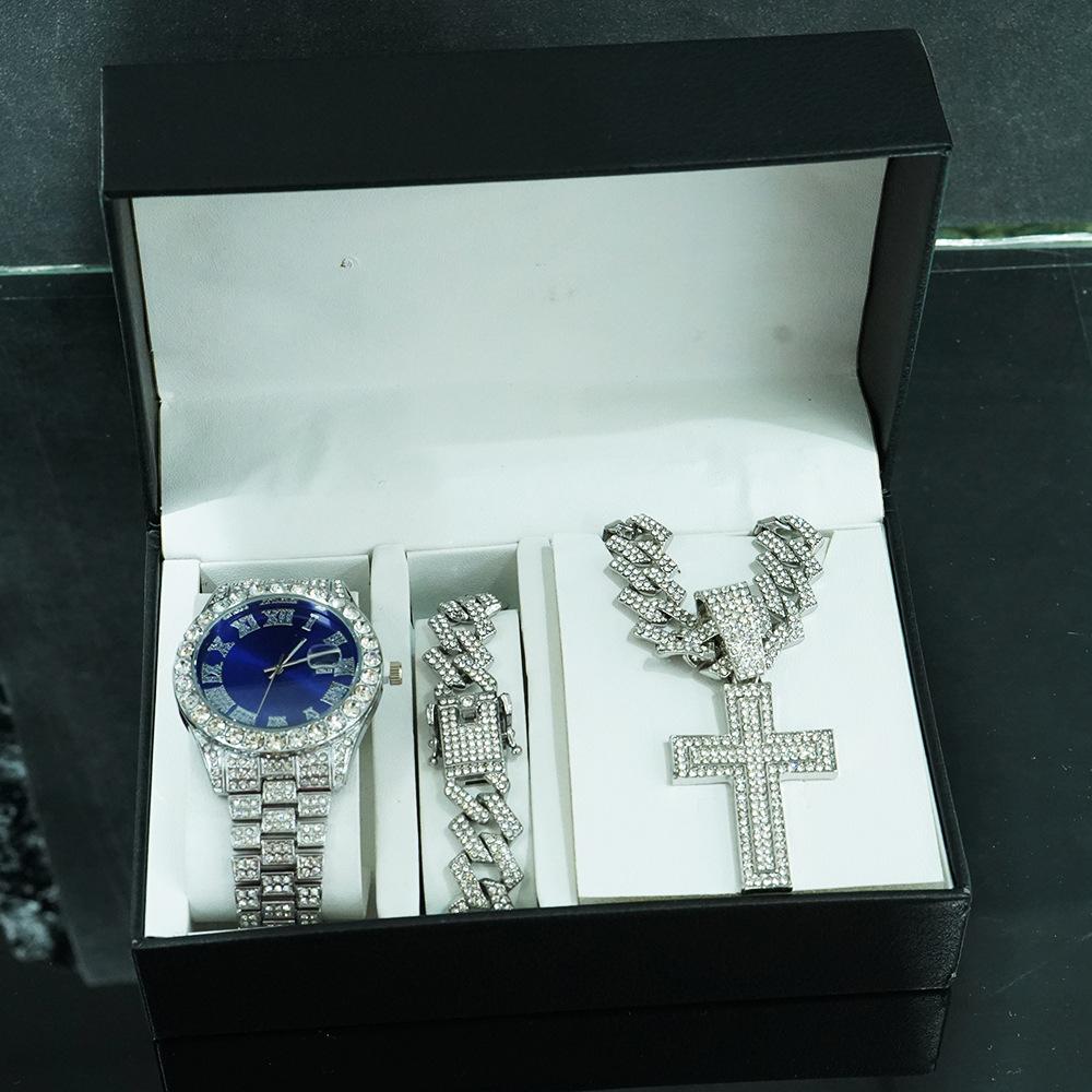 Set Collana Bracciale Catena Cubana Diamantata da Uomo 15mm Hip Hop Moda alla Moda Ciondolo Regina con Collane Catene Moda Complete