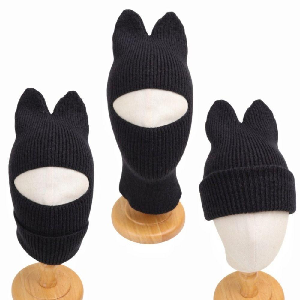 Crochet Knitted Hat Knitted Balaclava Hat Cat Ear Neck Protection Cap  Wind Protection