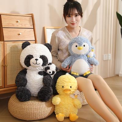 Cute Cute Animal Panda Mother and Child Doll Plush Toy Penguin Duck Doll Children Sleeping Soothing Throw Pillow