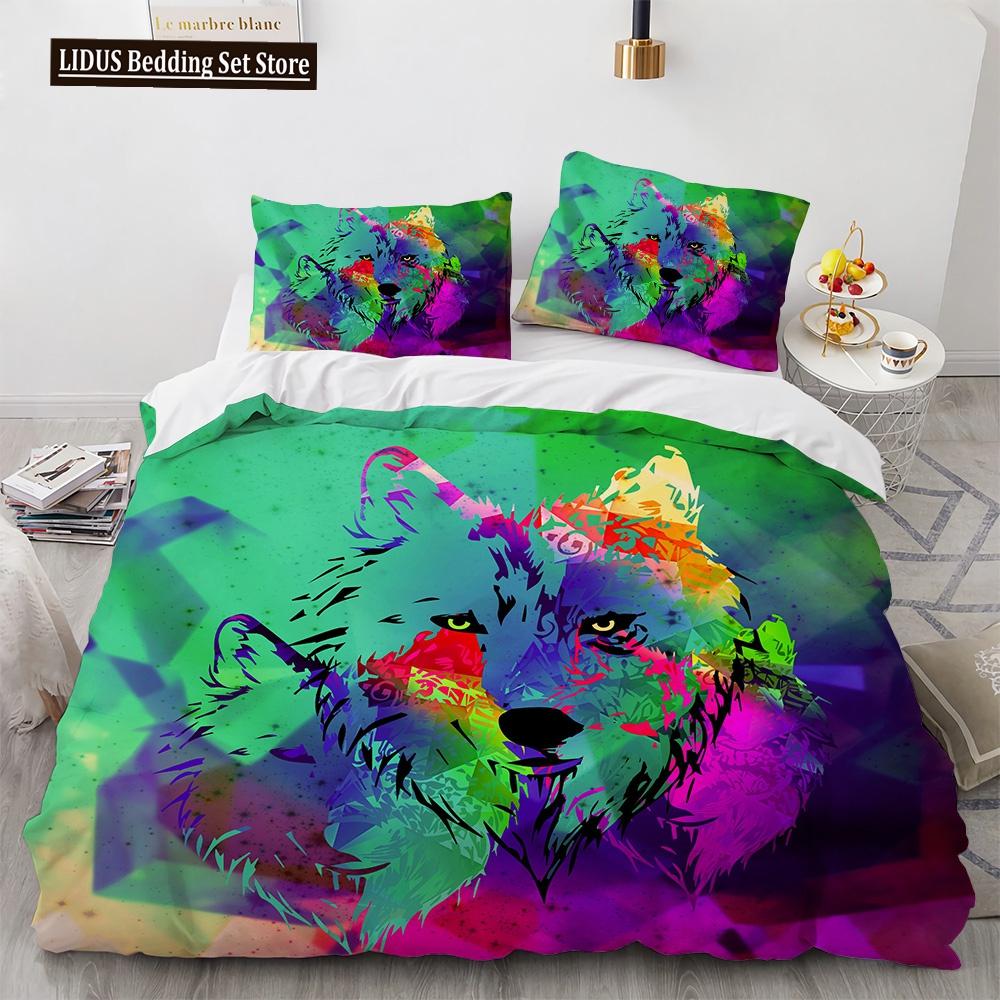 Wolf Duvet Cover Set Black White Wolf Yin And Yang Pattern Wild Animals Comforter Cover King Queen Size For Kid Boys Bedding Set