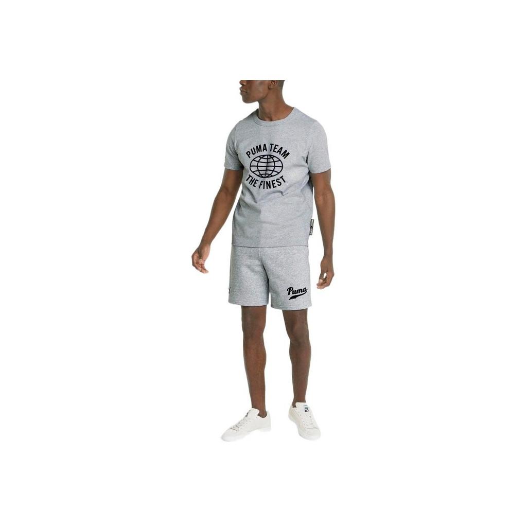 Puma Logo Print Solid Color Straight Shorts Men Bottoms Grey 536934-04