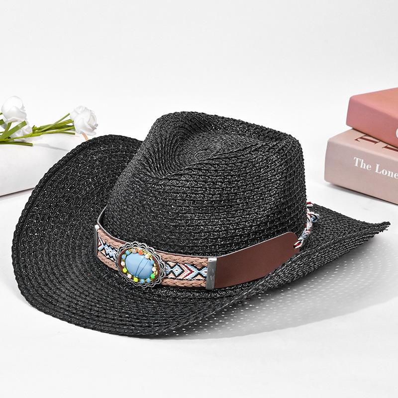 Ethnic style hat men's and women's big-brimmed straw hats show their faces, small western cowboy hats, summer outdoor sunscreen sun hats