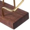 1pc Modern Walnut Wood & Metal Business Card Holder With Golden Accents, Durable Office/Home Use, Fits Index Cards, Desk Card Case