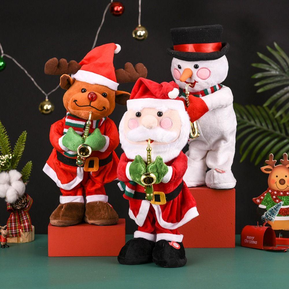 Santa Claus Electric Plush Doll Snowman Elk Dancing Singing Stuffed Toys  Home Decor