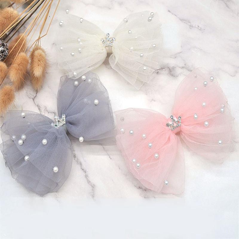 Children's Hairpin Lace Bowknot Kids Hairpins Hair Clip Beads Crown Decoration Sweet Kids Headwear