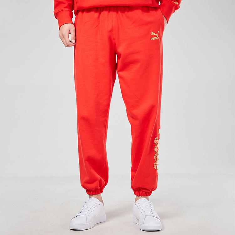 PUMA New Year Mahjong Series Printed Casual Running Jogger Knit Pants Men Bottoms Red 531296-23