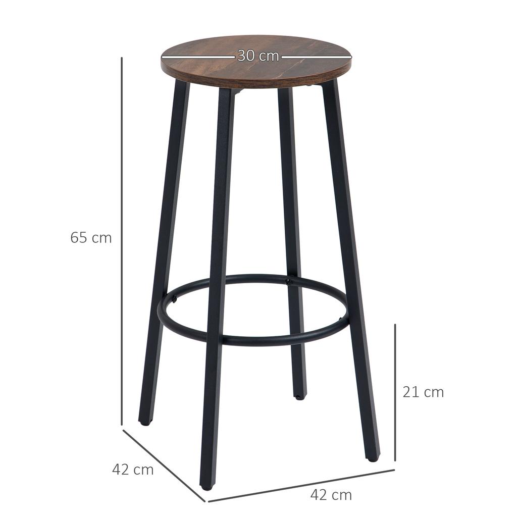 Juego de 2 Sillas de Bar de Diseño Industrial, Estructura de Metal, Reposapiés, 42 x 42 x 65 cm
