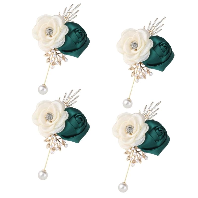 Handcrafts Wedding Corsage with Fabric Camellia Rose Design For Bridal Wedding Ceremony And Formal Event Dressingup 4PCS