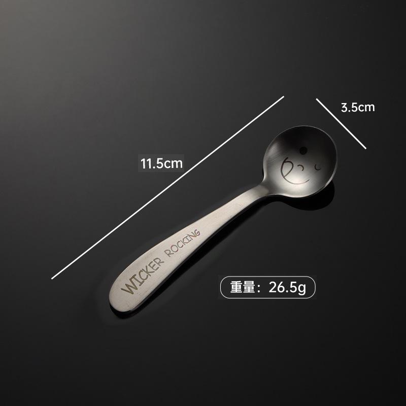 304 Stainless Steel Creative Smiley Face Inclined Handle Laser Spoon Chopsticks Fork Student Tableware Full Set of Gifts Children
