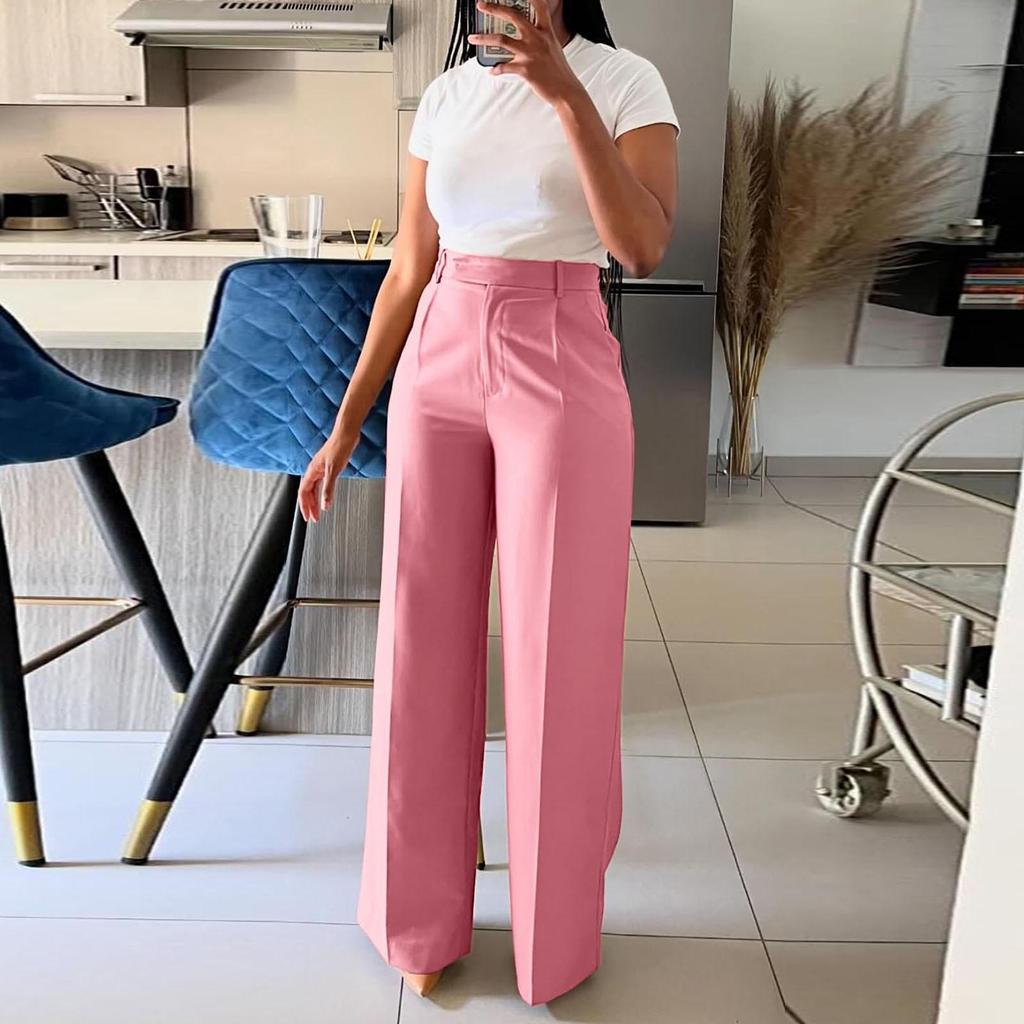 Lässige, formelle Hose mit hoher Taille und weitem Bein, gerade, drapiert, für Damen