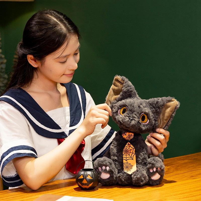 Kawaii Halloween Dark Devon Cat Plush Doll Pillow Pumpkin Lantern Witch Devon Cat Plush Toy Holiday Decor Gift for Girls and Boy