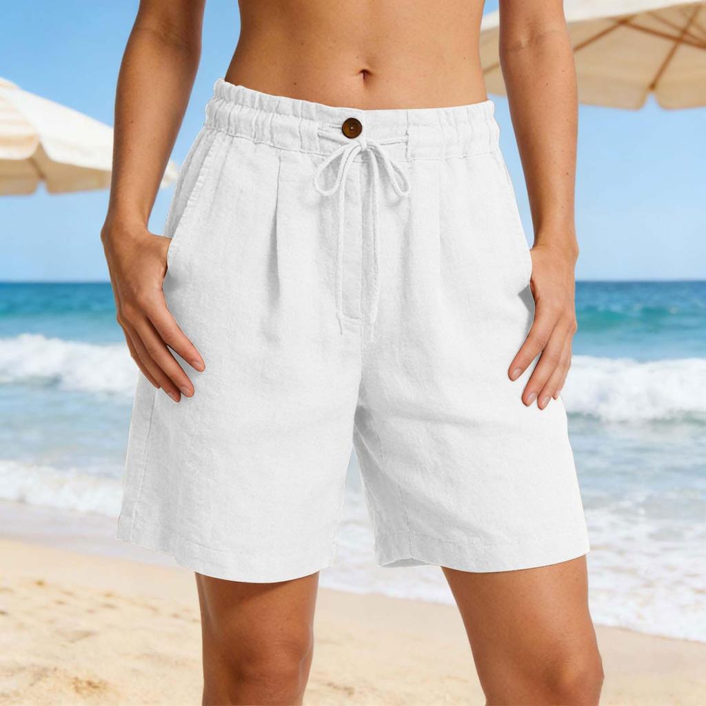 Damen High Waist Lockere Taschen-Shorts mit weitem Bein und Kordelzug Elastischer Bund zum Wandern und für Freizeitkleidung