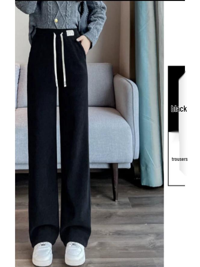 Women's Chenille Wide-Leg Pants - New 2025 Spring & Autumn Collection, Small Size, European Cotton Velvet, Fleece-Lined, Casual Straight-Leg Design.