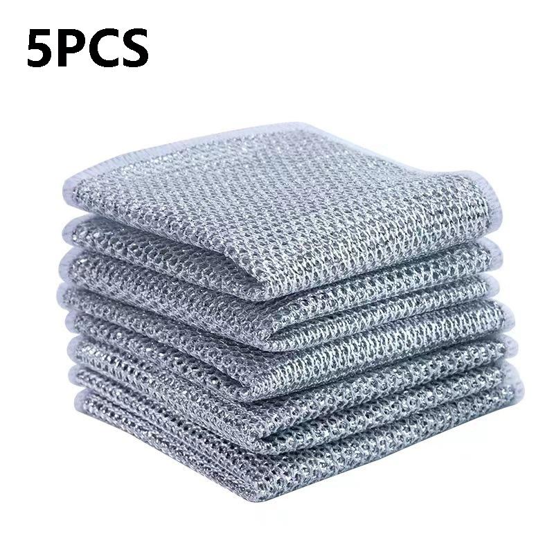 

5/10pcs Magic Dishcloth Silver Wire Cleaning Kitchen Cloth Thickened Microfiber Wash Towel Built-in Sponge Steel Wire Ball Rag