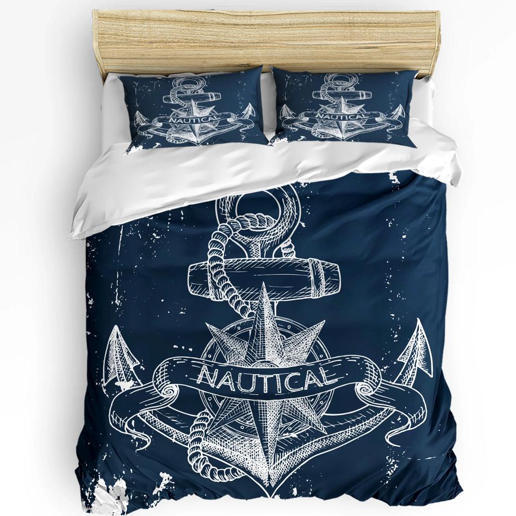 Lighthouse Anchor Rudder Nautical Bedding Set 3pcs Duvet Cover Pillowcase Kids Adult Quilt Cover Double Bed Set Home Textile