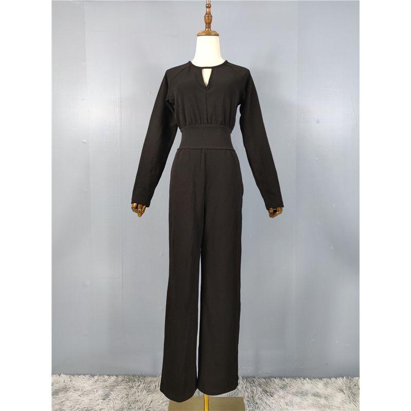 

Export Single Spring Easiest for Match Black Long Sleeves Low-Cut Fashion Stylish Aura Ladies Party Slim and Sexy Jumpsuit Black S