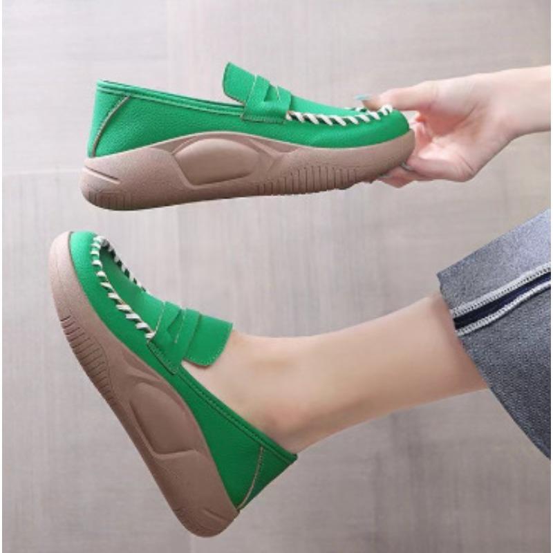 

Single shoes women s autumn new thick-soled soft-soled casual shoes non-slip and waterproof work Doudou shoes 40 зелений