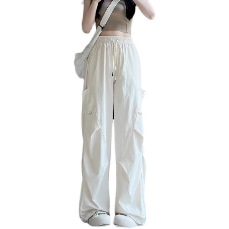 American White Overalls Women s New High-waisted Relaxed Fit and Thin Straight-leg Pants Outdoor Quick-drying Sweatpants Summertime S