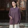 Women Shirts Vintage Blouses Spring Chinese Style Solid Color Tops Stand Long Sleeve Button Shirts