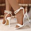 Fashion Size 42 Fashion Open Toe String Bead Buckle Strap Women Sandals Sexy Thin High Heels Ankle Cross-tied Ladies Party Dress Shoes
