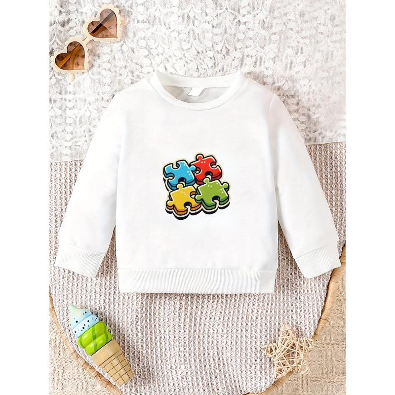 kids Lightweight Crewneck Sweatshirt.Four-Color Puzzle Graphic Print 110 белый