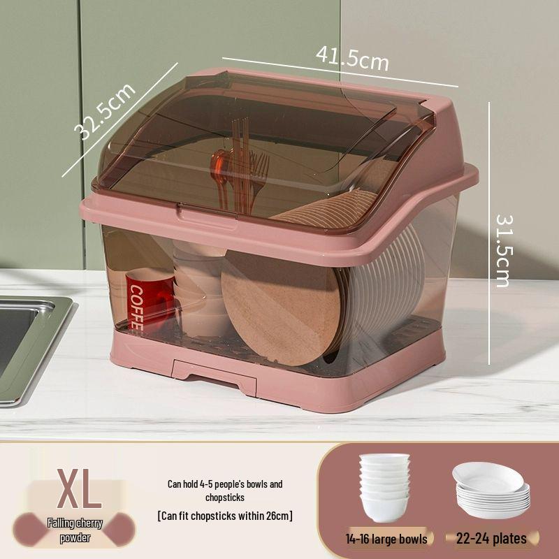 Bowl & Chopstick Storage Box with Lid - Kitchen & Dorm Use, Plastic with Drainage, Bowl & Plate Shelf Organizer, Cabinet Bowl Rack