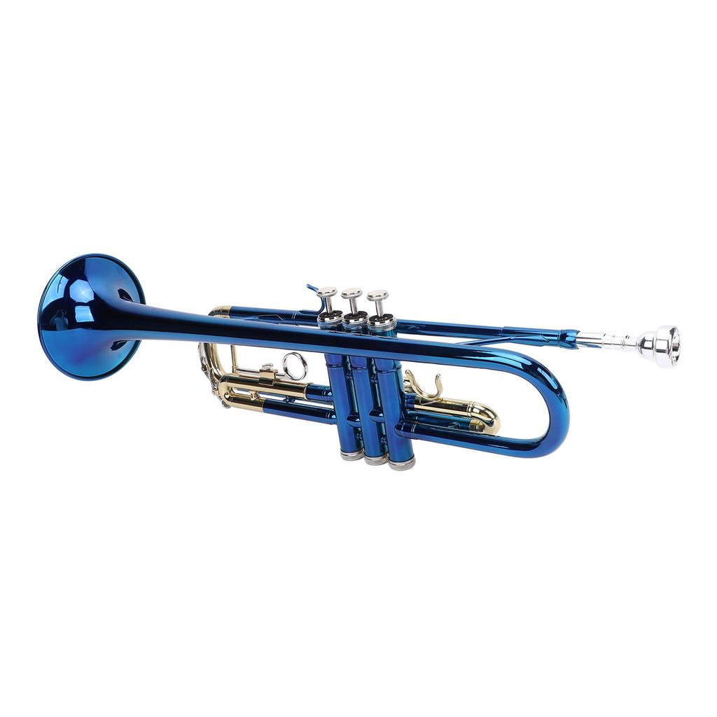 Bb Standard Trumpet Blue Color Copper Gold Keys Beginner Trumpet for Performance and Practice