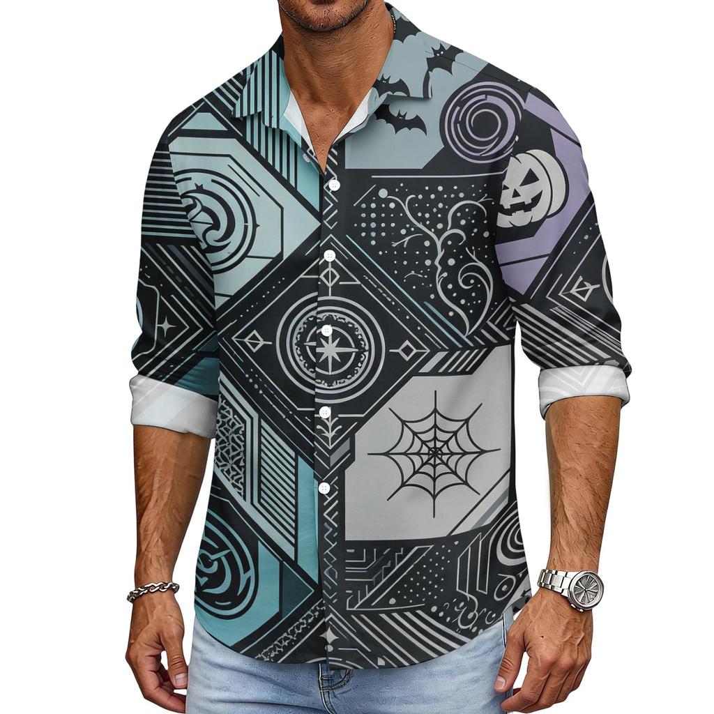 Men's Loose Fit Long Sleeve Collared Shirt Vintage Casual Breathable Button Down Shirt for Autumn Spring Daily Outdoor Workwear