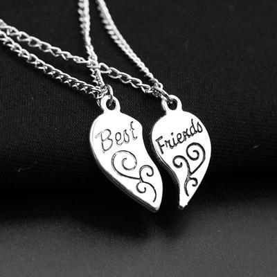 Best Friends Alloy Peach Heart Pendant Girlfriends Love Stitching Pendant Lettering Necklace KTJ