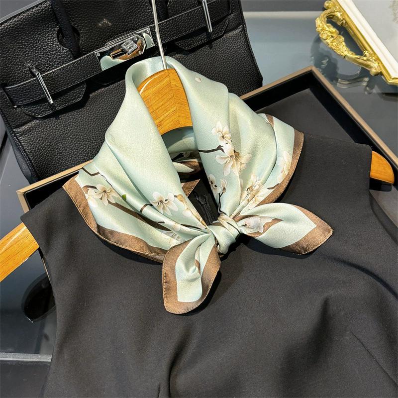 53cm Square Scarf 100% Pure Real Silk Scarves for Women Foulard Fashion 2025 Floral Brand Print Shawls Hijab Bandana Headband