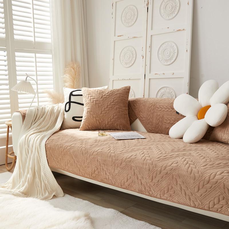Winter New Embroidered Plush Crystal Velvet Sofa Cushion Dust-proof Modern Simple Anti-slip Sofa Cushion Towel