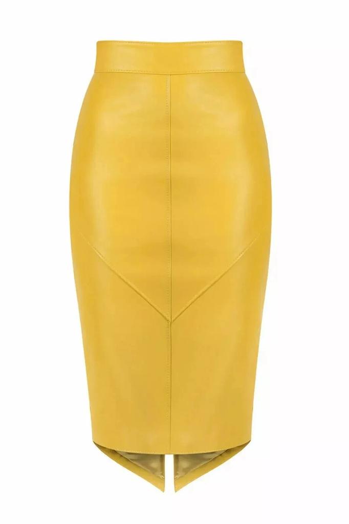 Gonna da donna elegante in morbida pelle di agnello gialla fatta a mano vera fatta a mano di classe vestibilità morbida