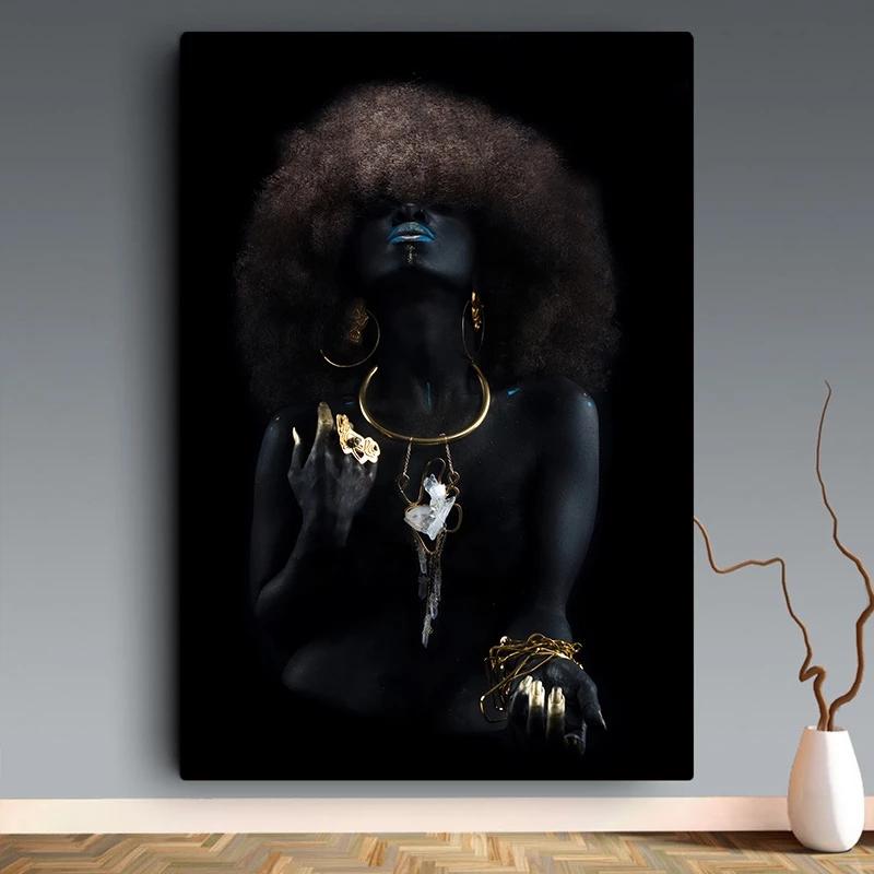Schwarz und Gold afrikanische Kunst Poster drucken Frau Leinwand Malerei Wand Kunst Cuadros skandinavische Dekoration Home Bild Wohnzimmer
