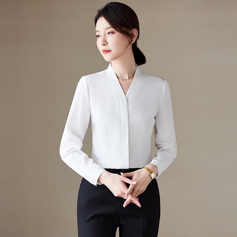 Women's Elegant V-Neck Long Sleeve Chiffon Blouse