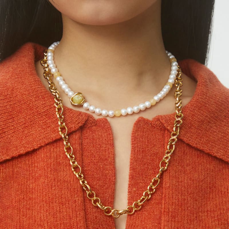 

NEUF PIECE FLOWER AND BIRD LEMON JADE necklace 40.5+2cm